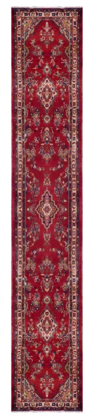 Iranian Medallion Hand-Knotted Rug Made With Natural Wool & Cotton Color Red & Black 410 X 80Cm Pan0